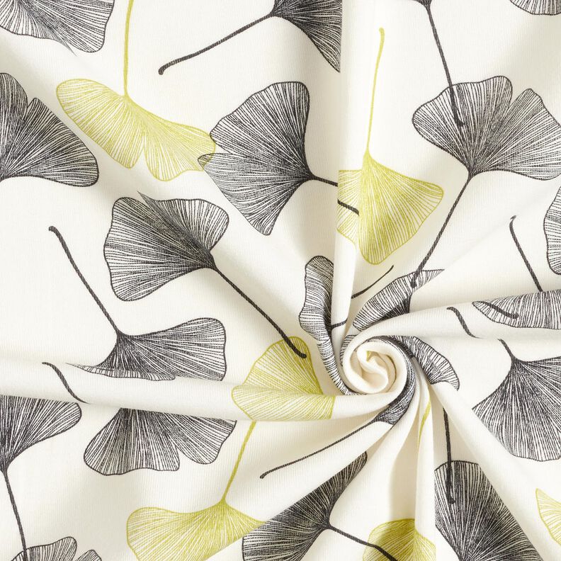 Cotton Jersey Gingko leaves – offwhite/lime green, image number 3