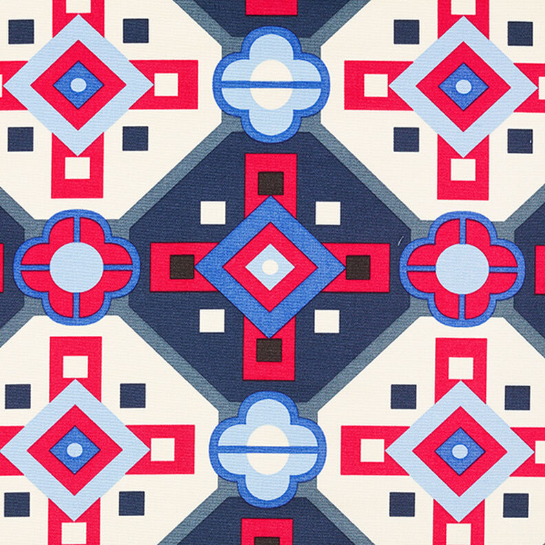 Retro Pattern Cotton Viscose Blend – blue/red,  image number 1