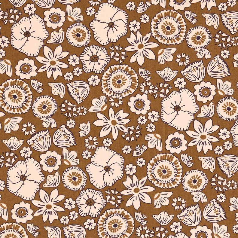Cotton Cretonne Retro flowers – olive/rosé, image number 1
