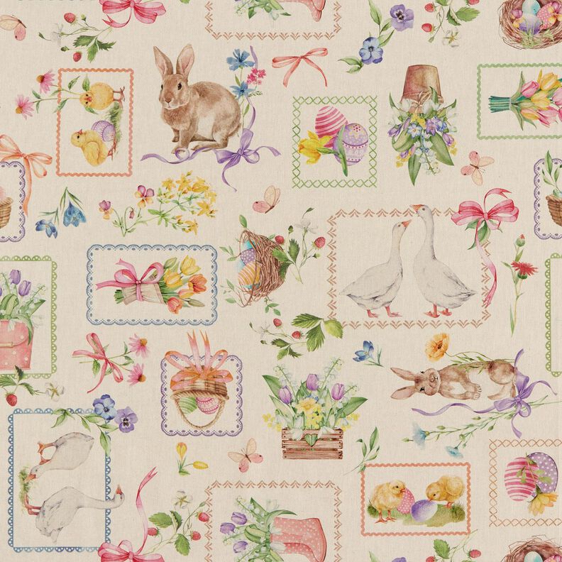 Decor Fabric Half Panama Easter collage – natural/pink,  image number 1