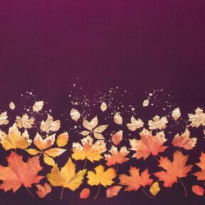 French terry Border Fabric maple leaves | Glitzerpüppi – merlot/antique gold, 