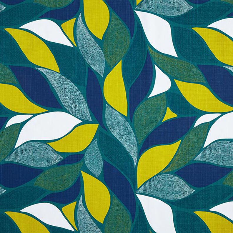 Decorative Panama fabric Colourful leaves – petrol,  image number 1