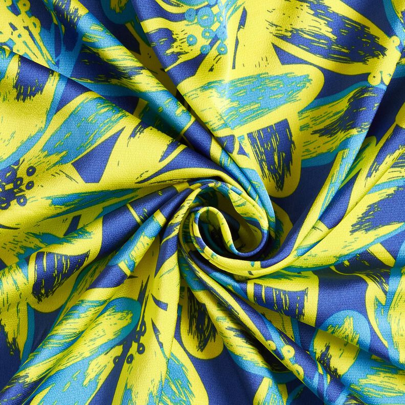 Satin Crepe large chamomile flowers – indigo/lemon yellow,  image number 3