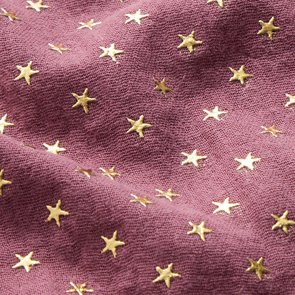 Gold Stars Cotton Muslin – burgundy,  image number 2