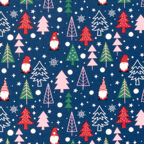 Cotton Poplin Gnomes and fir trees – blue, 