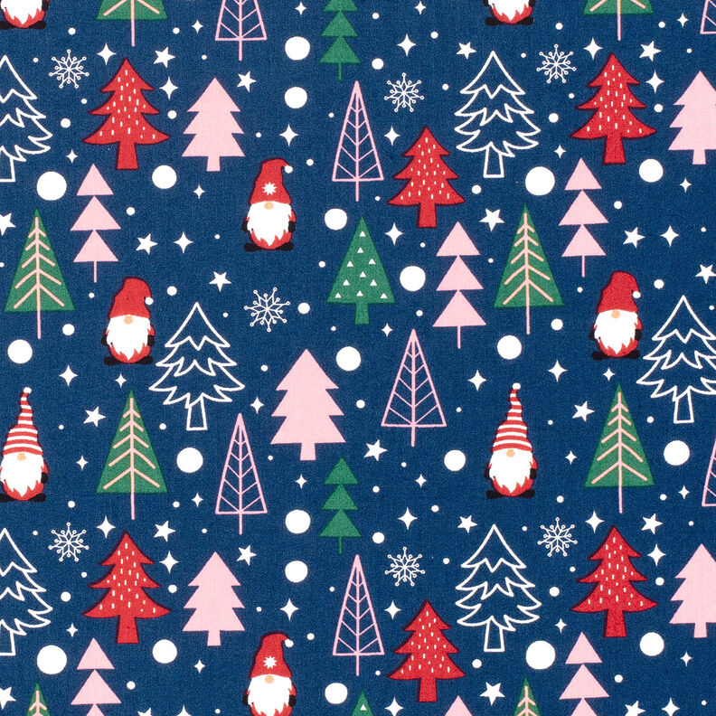Cotton Poplin Gnomes and fir trees – blue, image number 1
