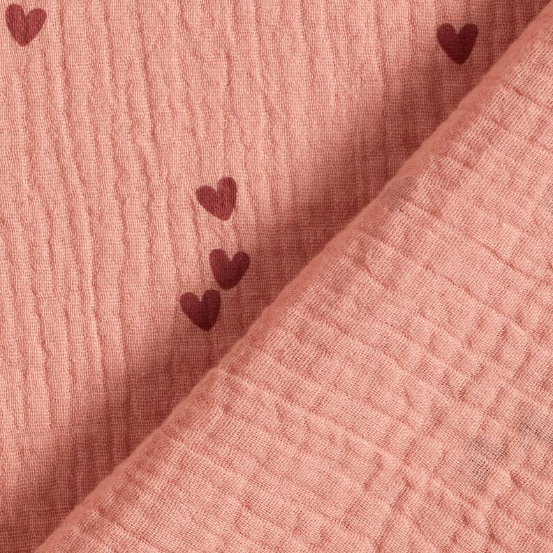 Double Gauze/Muslin Scattered hearts – dark dusky pink/burgundy,  image number 4