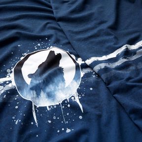 French terry Panel mystical wolf | Glitzerpüppi – navy blue/white, 
