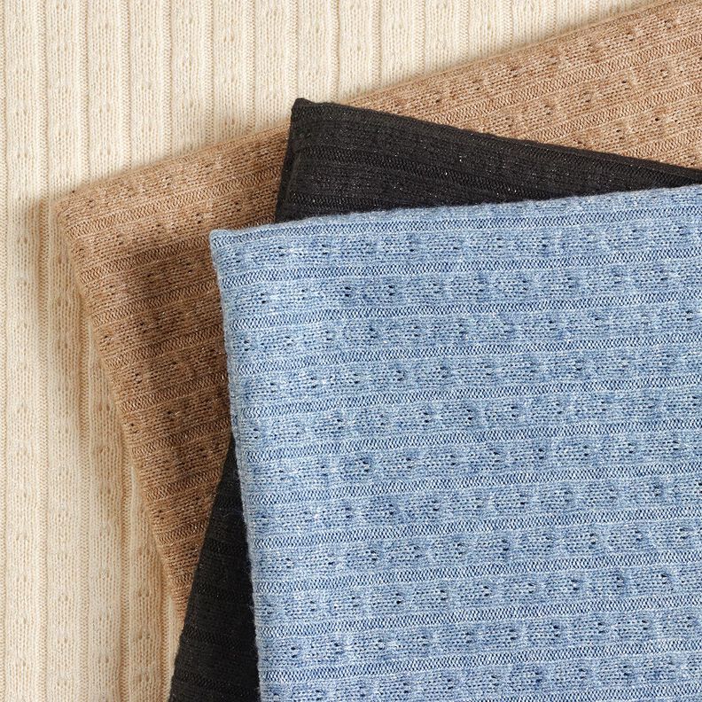Knit Fabric Ajour elegant glitter stripes – black, image number 5