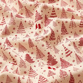 Cotton Cretonne cute fir trees – natural/carmine, 