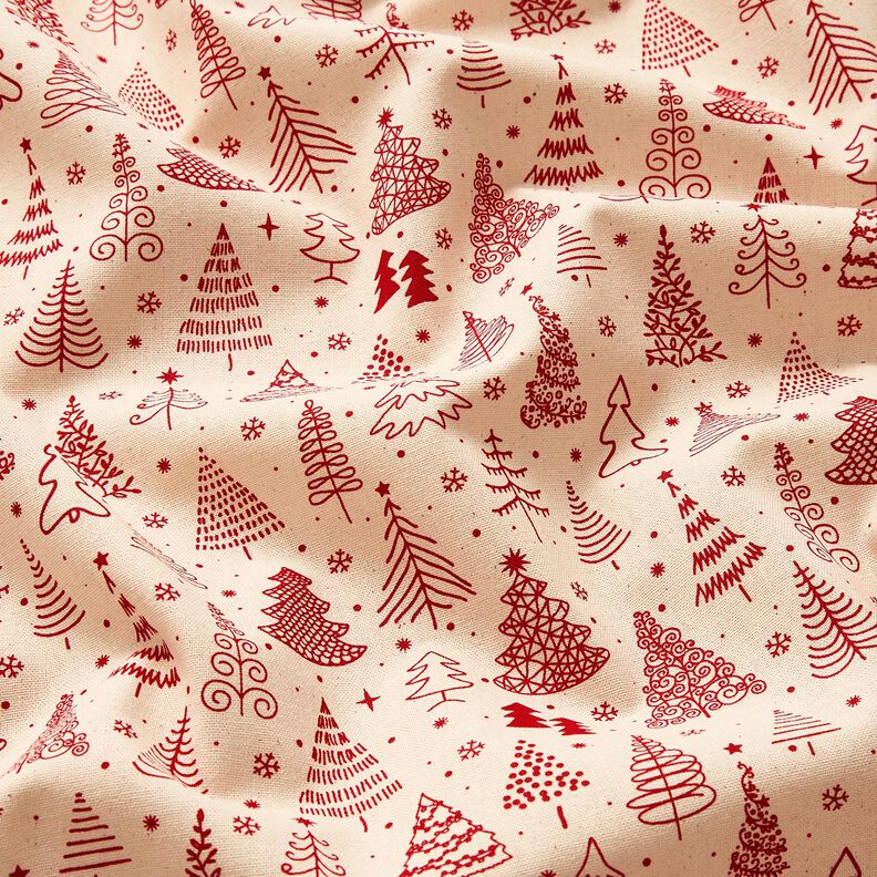Cotton Cretonne cute fir trees – natural/carmine,  image number 2