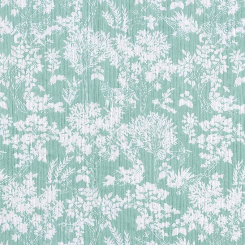 Double Gauze/Muslin Floral Pattern – eucalyptus/white,  image number 1
