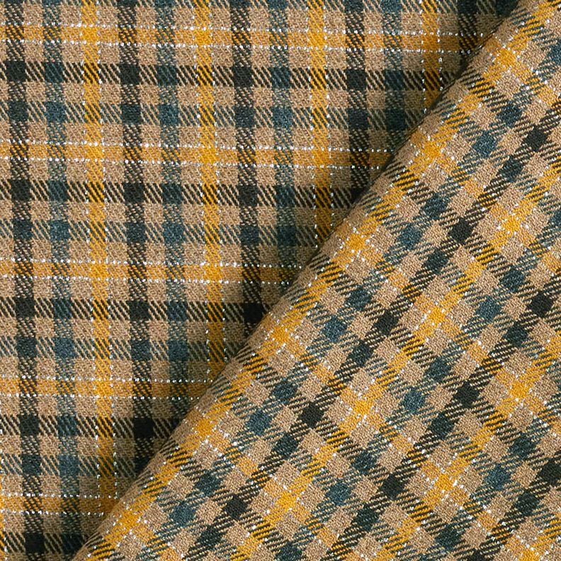 Viscose Blend checks with lurex – dark beige/curry yellow,  image number 4
