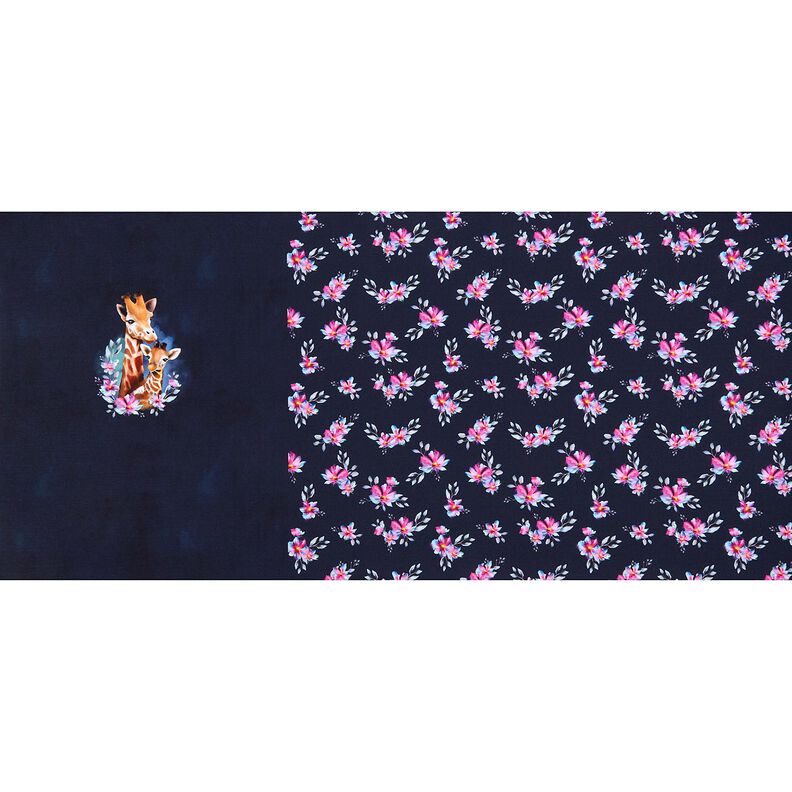 French Terry giraffe family Panel | Glitzerpüppi – midnight blue, image number 5