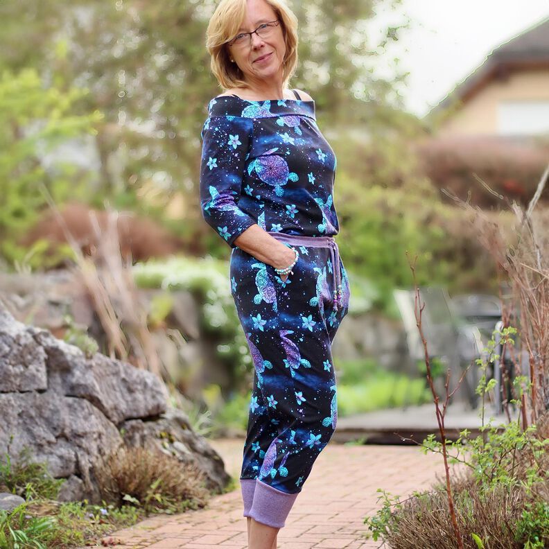 Cotton Jersey Aloha turtles | Glitzerpüppi – midnight blue/light turquoise,  image number 6