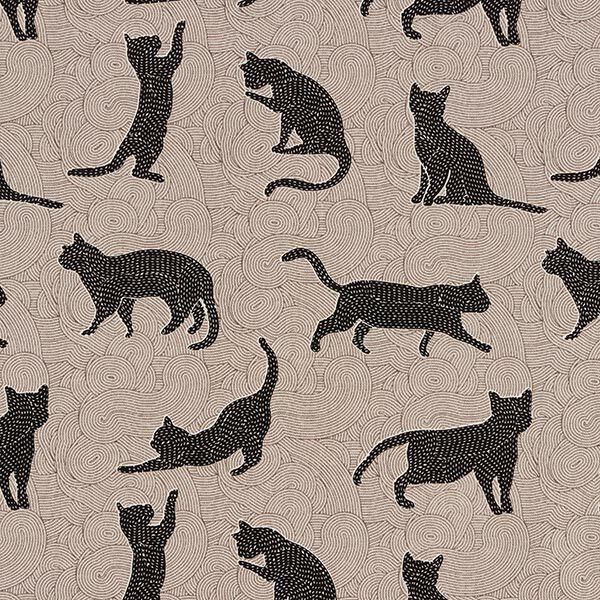 Decor Fabric Half Panama cats – black,  image number 1