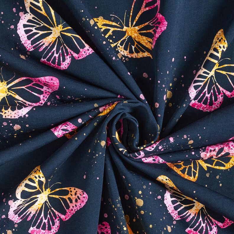 Cotton Jersey Butterflies | Glitzerpüppi – midnight blue/pink,  image number 3