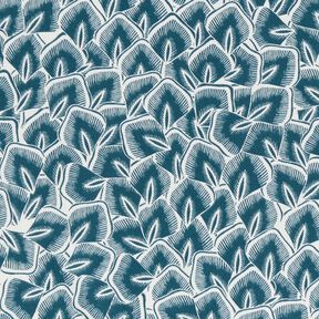 Cotton Cretonne Abstract leaves – ocean blue/ivory, 