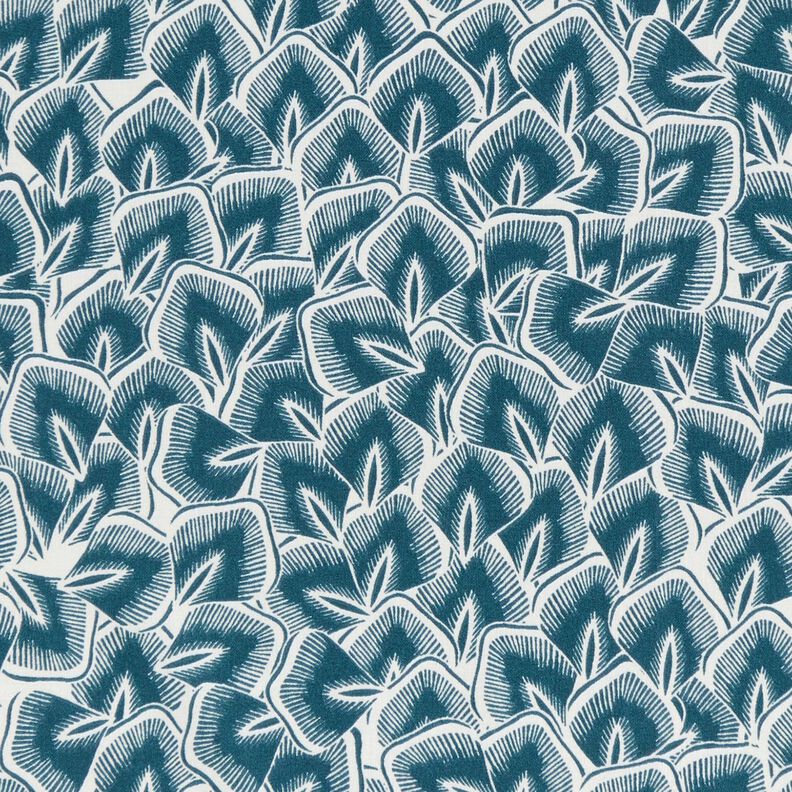Cotton Cretonne Abstract leaves – ocean blue/ivory,  image number 1