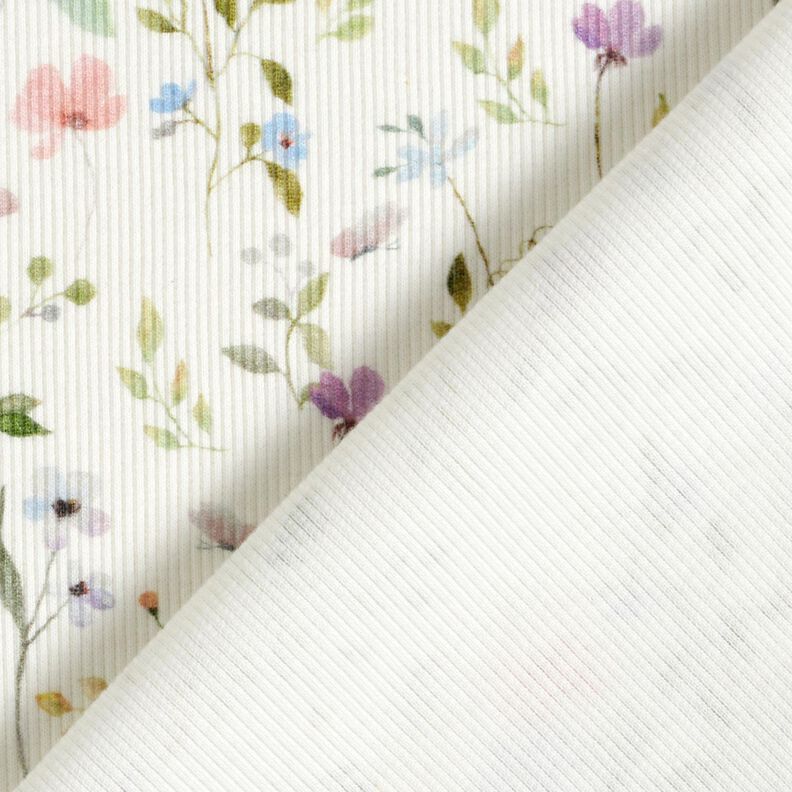 Ribbed Jersey Watercolour Floral Meadow – ivory, image number 4