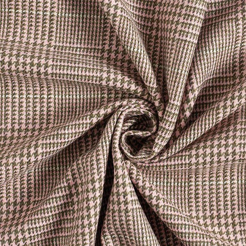 Glen Plaid Wool Fabric – pink/khaki,  image number 4