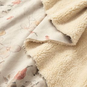 Stretch velour with Sherpa backing delicate flowers | Katia Fabrics – natural, 