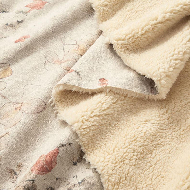 Stretch velour with Sherpa backing delicate flowers | Katia Fabrics – natural,  image number 2