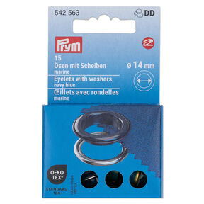 Eyelets with washers [15 pieces | Ø 14 mm] | Prym – navy blue/metallic silver, 