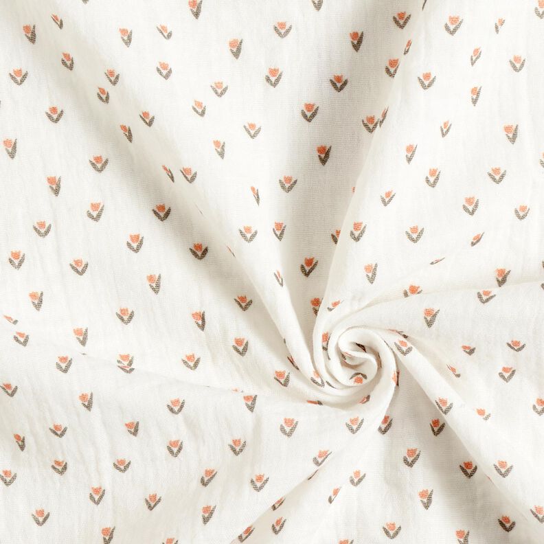 Double Gauze/Muslin mini tulips Digital Print – white, image number 3