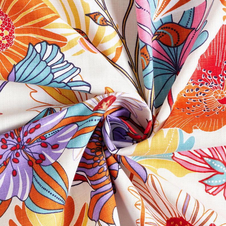 Decor Fabric Panama colourful flowers – cream/lavender,  image number 3