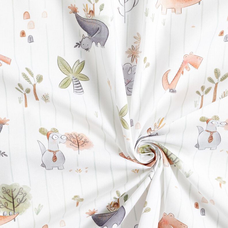 Cotton Poplin Dinosaurs and stripes Digital Print – white/reed, image number 3