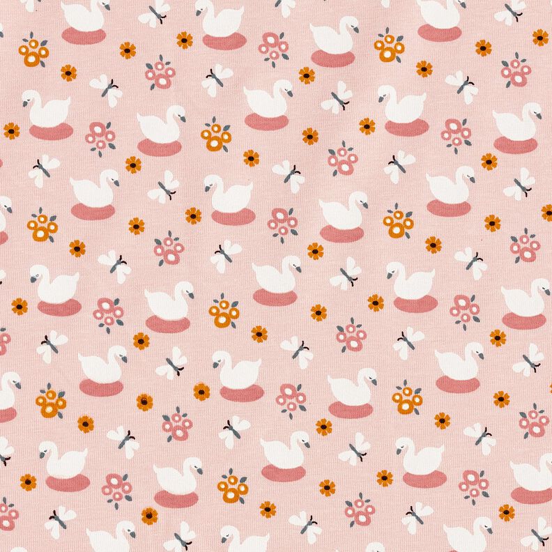 Cotton Jersey cute swans – light pink/white, image number 1