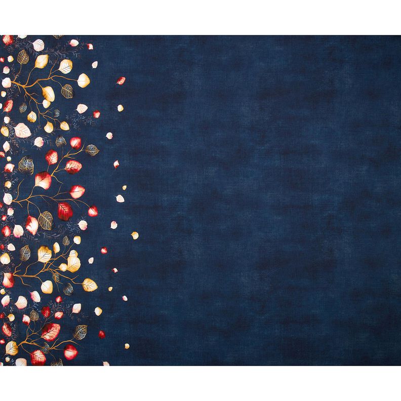 French terry Border Fabric autumn leaves | Glitzerpüppi – navy blue/peach orange,  image number 5