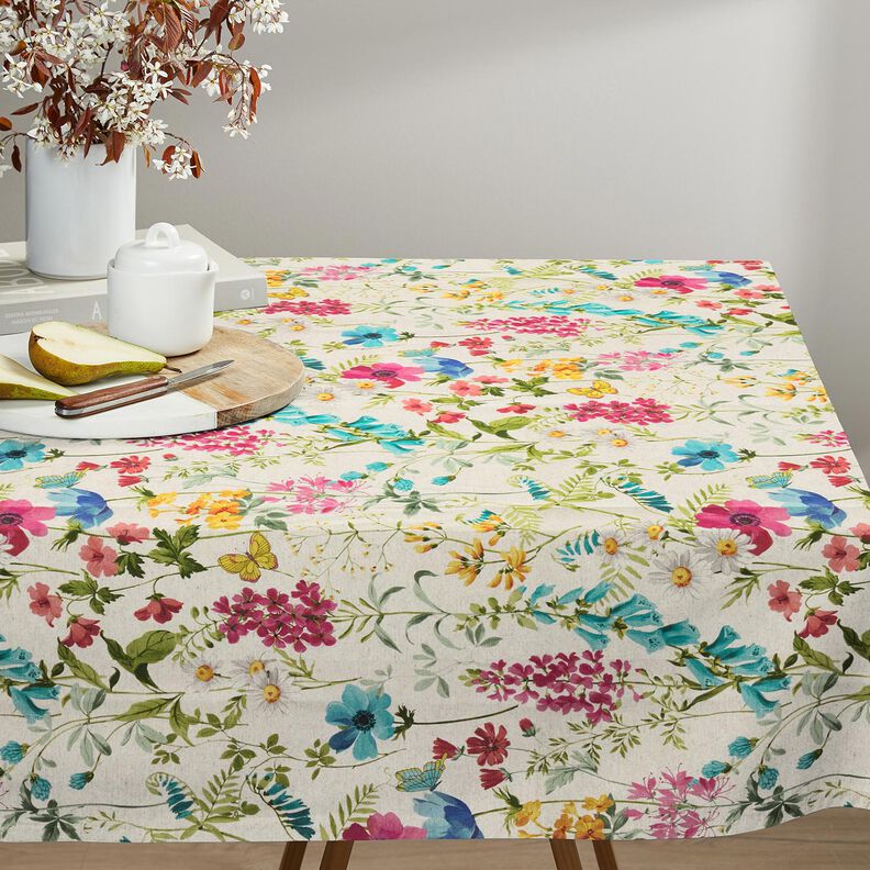 Decor Fabric Half Panama Meadow flowers – natural/raspberry, image number 9