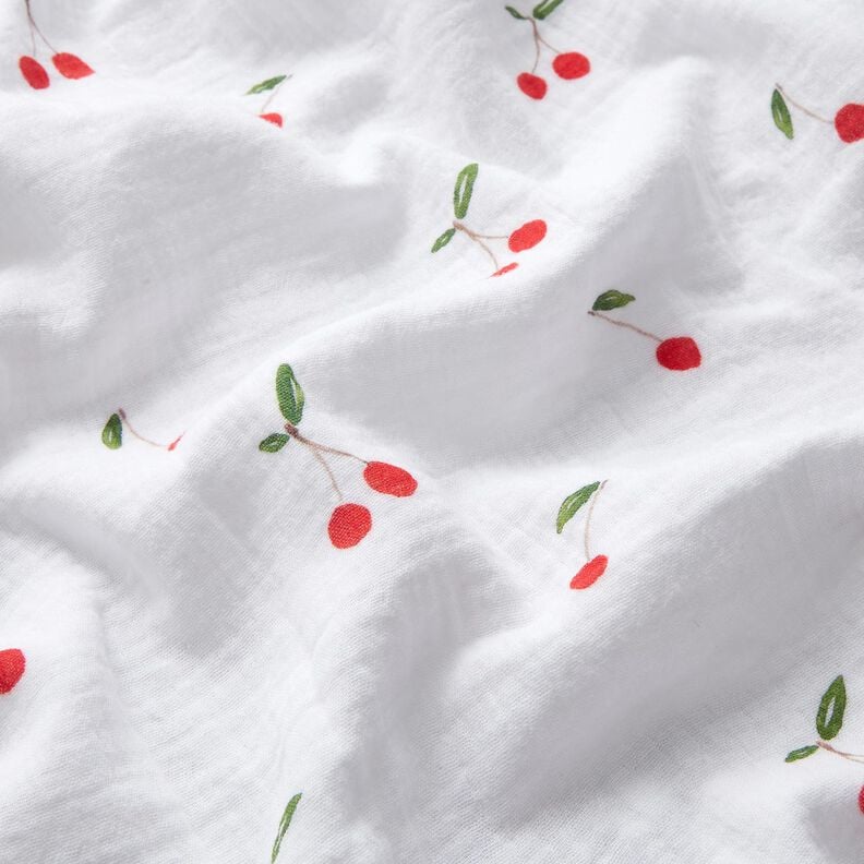 Double Gauze/Muslin watercolour cherries Digital Print – white,  image number 2