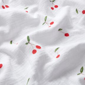 Double Gauze/Muslin watercolour cherries Digital Print – white, 