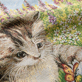 Decorative Panel Tapestry Fabric playing kitten – carmine/light beige, 