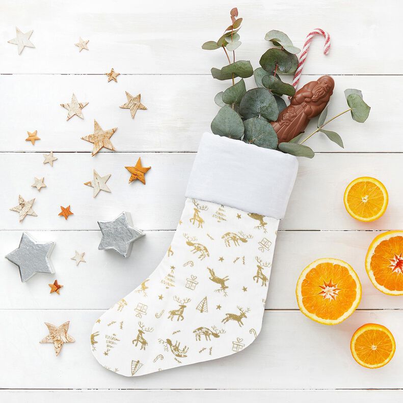 Cotton Cretonne Reindeer and stars – ivory/gold, image number 5