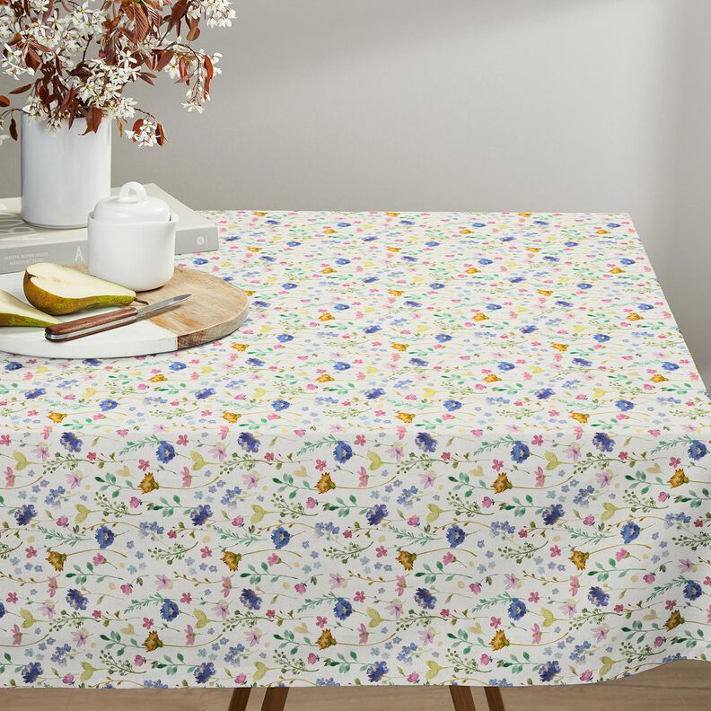 Decor Fabric Cotton Twill Meadow flowers – ivory/blue lilac, image number 8