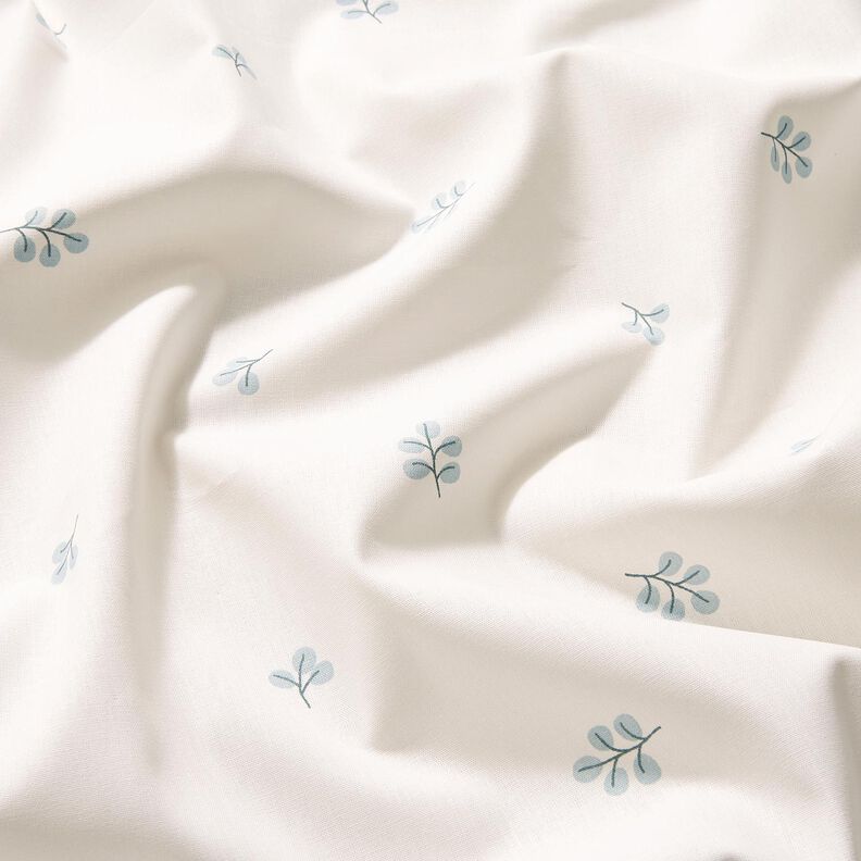 Cotton Poplin Branches and linden leaves – white/eucalyptus,  image number 2