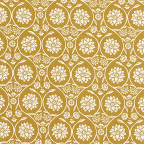 Cotton Cretonne Flowers and tendrils – mustard/white, 