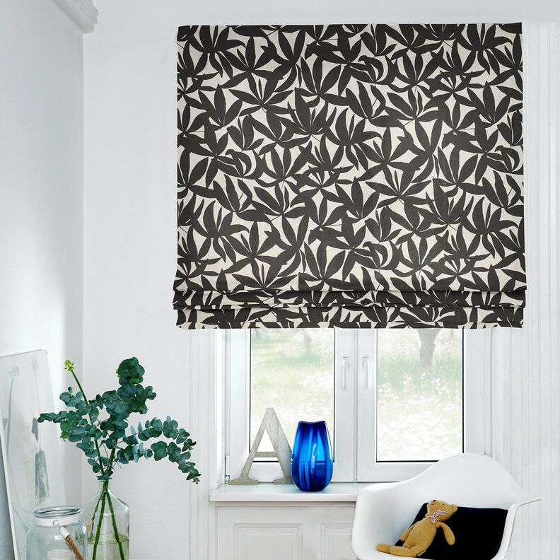 Decor Fabric Half Panama plain leaves – black/natural,  image number 8