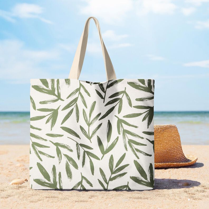 Decor Fabric Half Panama minimalist leaves – pine/natural, image number 8