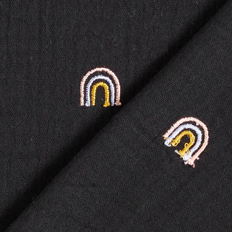 Double Gauze/Muslin Embroidered Rainbows – black,  image number 4