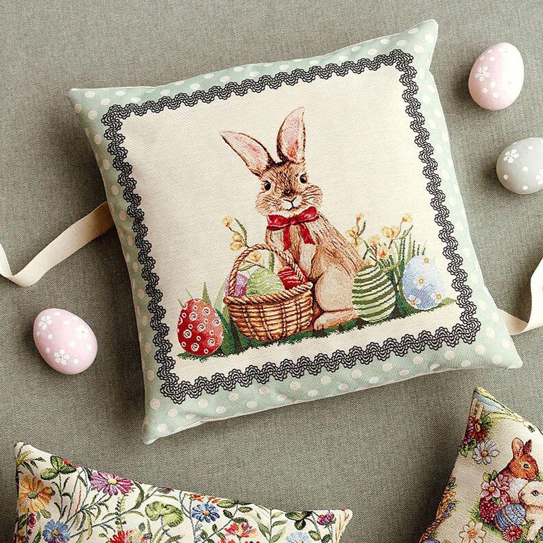 Decorative Panel Tapestry Fabric cute Easter bunny – light beige/pale mint,  image number 5