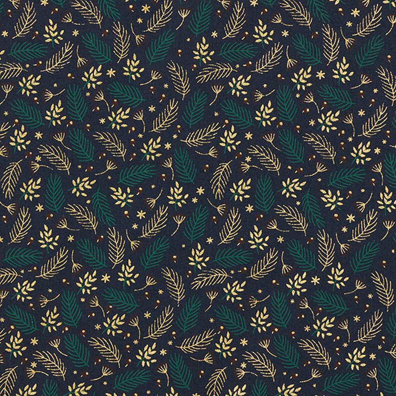 Cotton Poplin Branches and Berries – midnight blue/gold,  image number 1