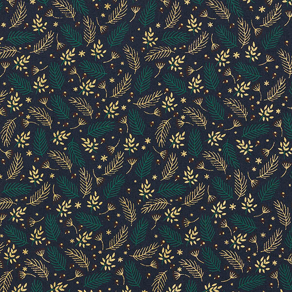 Cotton Poplin Branches and Berries – midnight blue/gold, image number 1