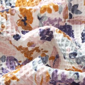 Waffle Piqué watercolour flowers | Poppy Fabrics – white/lavender, 