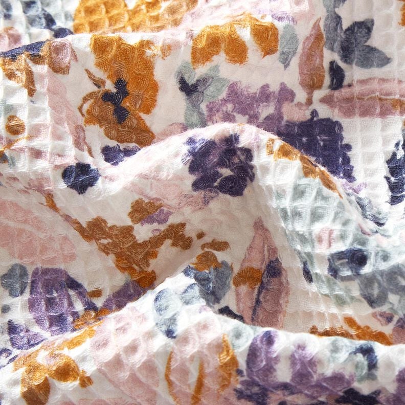 Waffle Piqué watercolour flowers | Poppy Fabrics – white/lavender,  image number 2