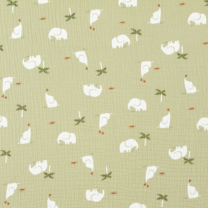 Double Gauze/Muslin Baby elephants – pistachio,  image number 1